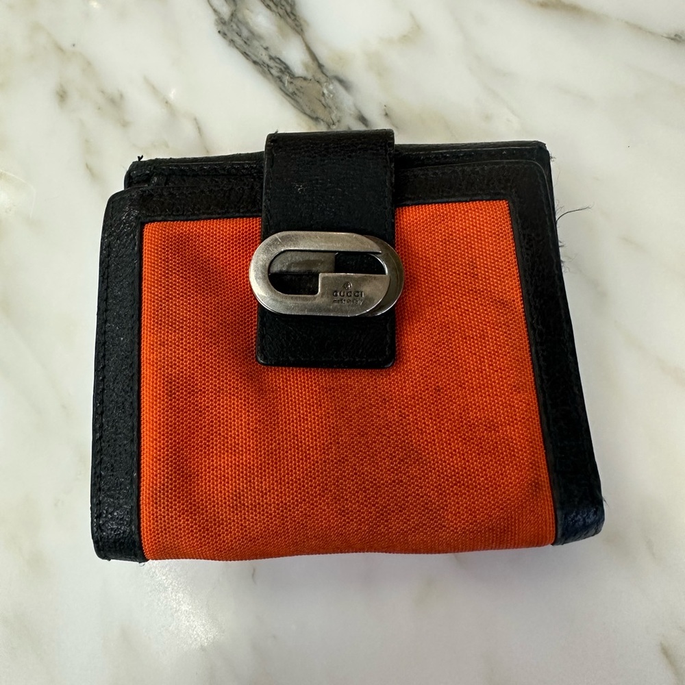 GUCCI - interlocking G Logo black and orange small wallet - Picture 1 of 15